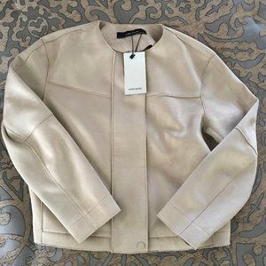 Zara Tan Faux Zippered Jacket Size Small